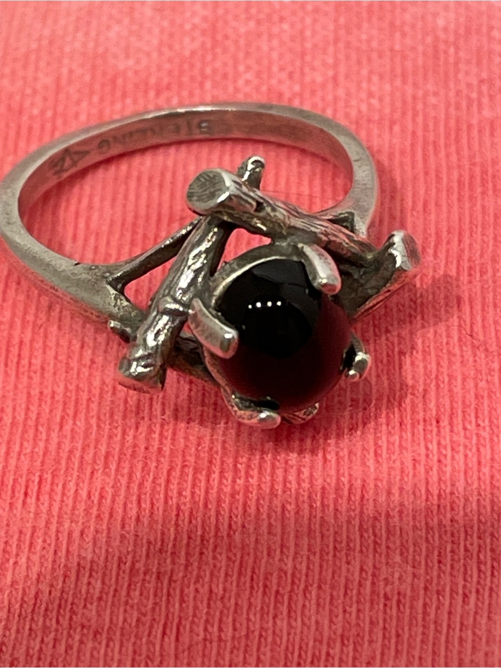 Vintage Sterling Silver Stamped Black Onyx Ring